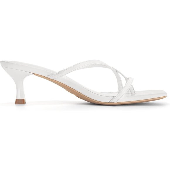 Athlefit Women's White Polyurethane Square Open Toe Kitten Heels Thong Sandals - Picture 2 of 6